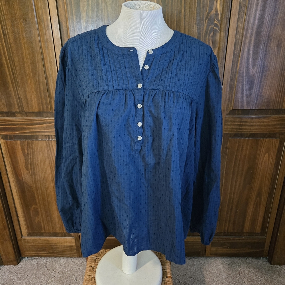 Navy Blue Button-Up Blouse